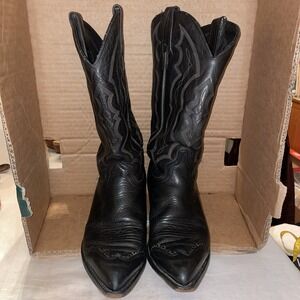 Vintage J. CHISHOLM 7 1/2 EE 6032 Black Cowboy Boots Stitched Western